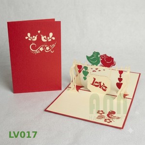 ANN HANDICRAFT Handmade 3D Love Bird Pop-Up Wedding Invitation Card with Die-Cut Custom Printed Design Hanoi Paper Craft - Product Image 2