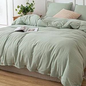 Parure de lit en lin vert sauge avec 2 taies d'oreiller, style bohème lavé, pour la maison, la chambre ou l'hôtel, ensemble 3 pièces en tissu - Product Image 6