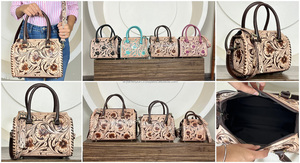 Bolsa de Viaje de Cuero Vacuno Genuino para Mujer, Diseño 2026, con Patrón Floral Hecho a Mano, para Viajes y Uso Diario - Product Image 3