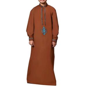 Thobe Árabe Marroquí para Niños, Estilo Modesto, Color Sólido, Cuello Alto, Algodón Transpirable, Tallas Grandes - Product Image 5