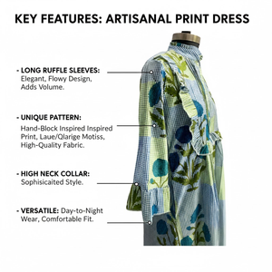 เดรสผ้าฝ้ายคอตั้งแต่งระบายสไตล์วิคตอเรียน พิมพ์ลายดอกไม้ทำมือ แขนยาว จับจีบเป็นชั้นๆ ทรงแม็กซี่ สำหรับผู้หญิง ผลงานชิ้นเอกประจำฤดูร้อน - Product Image 6