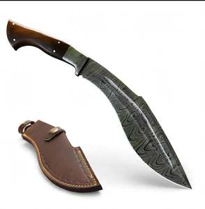 Cuchillo utilitario de hoja fija de acero de Damasco curvado hacia adentro, hecho a mano, personalizado, OEM, con mango de palisandro natural figurado y bolster de acero. - Product Image 2