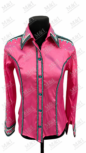 Chemise de spectacle western rose vif légère pour femme avec embellissement boutonné |   Design taille haute |   Tissu taffetas extensible |   Respirant - Product Image 3