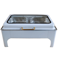 Chauffe-Plats Rectangulaire pour Buffet de Mariage, Ensemble de Service de Buffet, Réchaud Alimentaire Blanc avec Poignée Dorée