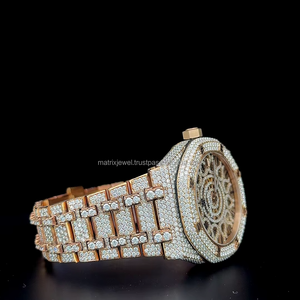 Montre vintage classique automatique squelette en acier inoxydable avec moissanite VVS1, entièrement sertie de moissanite, mouvement à quartz - Product Image 6