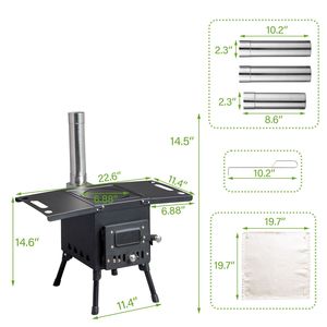 Caminetto portatile in ferro nero per la sopravvivenza invernale all'aperto camino pieghevole per la cottura della tenda di riscaldamento per il campeggio - Product Image 2