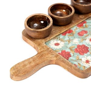 Bandeja de Cocina Rústica de Madera con Tres Mini Tazas de Madera para Servir Frutos Secos, Nueces, Dulces y Chutneys - Product Image 3