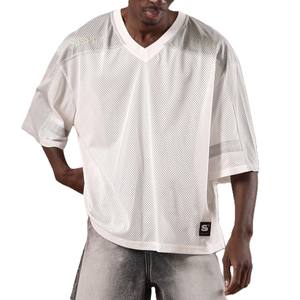 Camiseta de fútbol americano de malla extragrande para hombre, cuello en V, hombros caídos, ajuste relajado, estilo urbano, top deportivo, OEM personalizado - Product Image 4