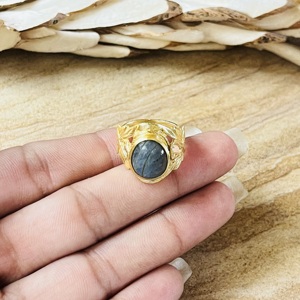 Hot Selling Labradorite <b>Rings</b> Boho Floral Bands Brass <b>Ring</b> For Women 18k <b>Gold</b> Plated Botanical <b>Cocktail</b> Finger Jewelry Wholesale - Product Image 6