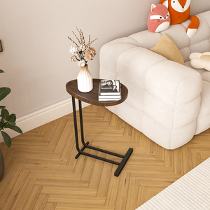 <b>C</b> Shaped Wood Nightstand with Metal Frame for Sofa or Bedside Couch Side <b>Table</b> with Slide - Product Image 4