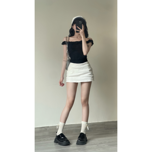 เสื้อยืดคอตตอนเจอร์ซีย์ทรงตรงเอวสูง กระชับรูปร่าง ผู้หญิง สไตล์รัดรูป ประหยัดเวลา ตกแต่งระบายไหล่เดียว พรีเมียม ขายดี เป็นมิตรต่อสิ่งแวดล้อม - Product Image 2