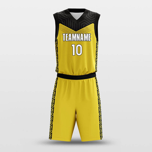 Custom Yellow Basketball Uniforms Sleeveless V-Neck Eco-Friendly Breathable Quick Dry Polyester Team <b>Name</b> Printed Unisex Adult - Product Image 2