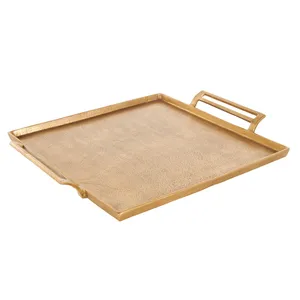 Bandeja Rectangular Moderna de Latón con Asas, Bañada en Oro, Bandeja Decorativa para Servir en la Mesa de Centro - Product Image 2