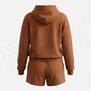 Conjunto de 2 Piezas para Mujer, Sudadera con Capucha y Pantalones Cortos, Color Sólido, Felpa, Corte Holgado Informal, Largo por Encima de la Rodilla, Manga Larga - Product Image 2