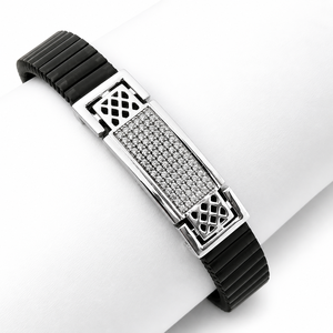 925 Sterling <b>Silver</b> Black Link Bracelet Cubic Zirconia High Polish Geometric <b>Mens</b> <b>Bangle</b> Modern Design for Wedding Party Daily W - Product Image 2