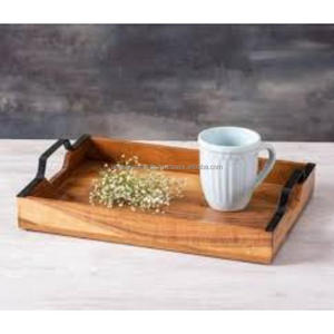 Bandeja de lujo Forgewood de acacia premium con asas de hierro industrial, superficie lisa, venta al por mayor, regalos perfectos, platos para servir, tablas sólidas - Product Image 5