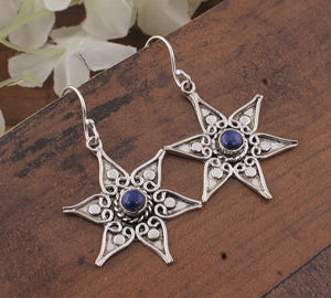 Boucles d'oreilles en pierre précieuse lapis-lazuli naturel plaqué or rose, argent sterling fait main, forme goutte d'eau vintage, pierre de naissance de décembre - Product Image 2