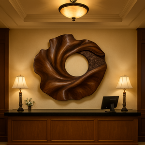 Sculpture murale en bois artisanale, design Art Déco, caractéristiques écologiques pour le salon - Art mural en bois organique sculptural - Product Image 3