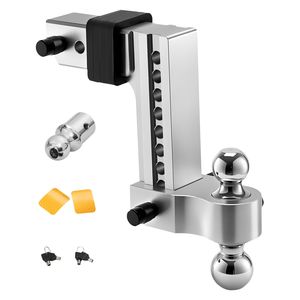 Gancio di traino regolabile da 8 pollici con attacco a sfera tripla e ricevitore da 2,5 pollici per rimorchi, compatibile con sfere da 1 7/8, 2 e 2 5/1 pollici - Product Image 1