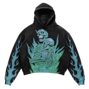 Sudadera Corta con Capucha Personalizada para Hombre y Mujer, Diseño Gótico de Esqueleto y Llamas, Sudadera con Gráfico de Calavera, Estilo Urbano - Product Image 5