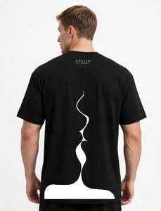 ONETEN APPAREL T-shirt noir pour homme à manches courtes, col rond, coupe classique, avec imprimé flamme abstraite blanche - Product Image 3