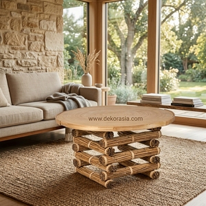 Table basse en bambou moderne, élégante et luxueuse avec plateau en bambou - Pièce maîtresse idéale pour la décoration du salon dans les villas - Product Image 6