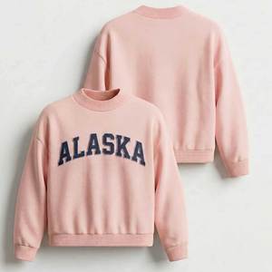 เสื้อสเวตเชิ้ตคอกลมสีชมพูสำหรับผู้หญิง ปักลายตัวอักษร Alaska ดีไซน์ลำลองสำหรับฤดูใบไม้ร่วง ผลิตจากผ้าฝ้ายถัก 100% - Product Image 1