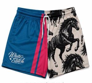 กางเกงขาสั้นชายหาดลายม้า แบรนด์ White Stitch โลโก้ด้านหน้า ผลิตจากโพลีเอสเตอร์ 100% แห้งเร็ว เอวยางยืด สวมใส่สบาย - Product Image 1