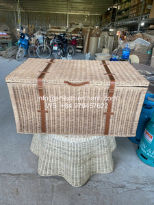 <b>Large</b> Rustic Rectangle Wicker <b>Storage</b> Trunk Handmade With Leather Straps Rattan Chest <b>for</b> Bedroom and Living Room - Product Image 5