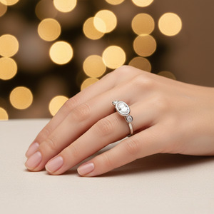 1.40Ct Lab Diamond <b>Ring</b> Oval Brilliant Cut 925 Sterling Silver Unique Style <b>Thin</b> Band Lightweight Promise <b>Ring</b> Sustainable Stone - Product Image 1