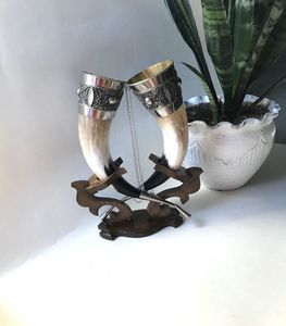 Taza de Cuerno de Búfalo Natural con Base de Metal Negro, Decoración Rústica para el Hogar, Pieza de Arte con Acabado Pulido - Product Image 2