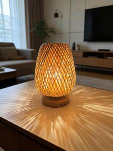 Premium Handcrafted Bamboo Desk Lamp | Vintage Asian Style Dimmable Table <b>Light</b> - Product Image 1