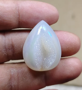 Pierre précieuse en agate blanche naturelle, cabochon druzy, forme goutte d'eau, pour la fabrication de bijoux - Product Image 1