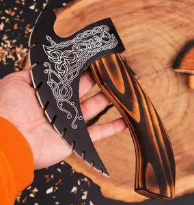 <b>Viking</b> Hand Forged Custom Pizza <b>Axe</b> Multi-Purpose Stainless Steel Blade Etching Pattern Customized Handle Leather Sheath - Product Image 3