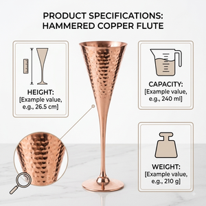 Flûte à champagne en cuivre martelé conique à long pied, verre à cocktail en métal pour mariages, événements, bars, dîners et cadeaux - Product Image 3