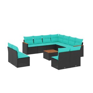 Set divano da 12 pezzi in Poly Rattan nero con cuscini elegante collezione di mobili da esterno - Product Image 2