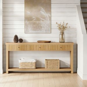 "Mirrored Stainless Steel Console <b>Table</b> Modern Farmhouse & Hotel Decor <b>Solid</b> <b>Wood</b> <b>Top</b>" - Product Image 1