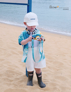 Ensemble de vêtements pour garçons en bas âge, style plage tendance, chemises à manches courtes et shorts, polyester/coton, tenues décontractées pour garçons - Product Image 3