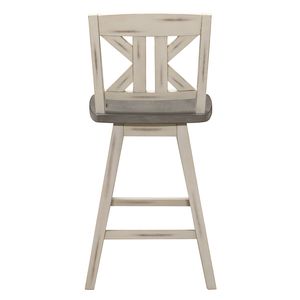 Set di 2 Sgabelli da Bar Girevoli Grigio Bianco Effetto Invecchiato, Altezza Pub, Rotazione a 360 Gradi, in Legno Massello di Gomma, con Schienale a X Diviso - Product Image 3