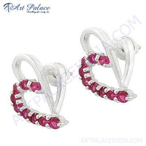 Boucles d'oreilles en cristal de pierres précieuses en argent avec cœur romantique élégant en verre rose - Product Image 1