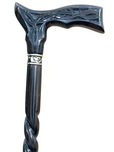Canne de marche vintage de luxe à 3 sections, poignée en bois massif sculptée, bâton de randonnée réglable et pliable, embout en caoutchouc - Product Image 1
