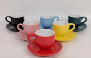 Colorful Ceramic Coffee <b>Mug</b> Set With Saucers Solid Color Modern Design Heat Resistant For Afternoon Tea Party Use - Product Image 2