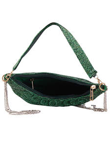 Elegante Bolso de Mano de Gamuza con Logotipo Bordado y Pedrería para Novias, Ideal para Fiestas Nocturnas y Bodas, Hecho a Mano en India - Product Image 5