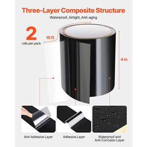 2 Pack 4 pollici X 10 ft resistente alle intemperie impermeabile Patch Seal nastro Peel Stick facile per la perdita del tubo della parete del tetto per interni esterni - Product Image 2