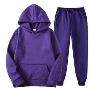 AMS SPORTS INTL Conjunto de Sudadera con Capucha y Pantalones Deportivos para Hombre, Color Morado, Casual, de Felpa, Tejido, Invierno, Estampado, Cintura con Cordón, 100% Algodón - Product Image 1