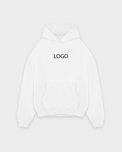 Sweat à capuche épais en molleton de coton blanc pour homme, coupe oversize et carrée, épaules tombantes, pull personnalisable avec logo, streetwear vierge, fournisseur - Product Image 2