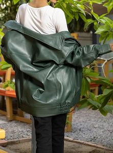 Veste de moto en cuir véritable pour femme, coupe classique, manches longues, col rabattable, fermeture éclair, longueur longue, style automne - Product Image 5