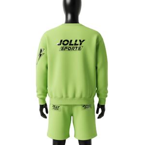 Conjunto de Sudadera y Pantalones Cortos de Felpa de Algodón y Poliéster para Hombre, Color Verde Lima, con Estampado Personalizado y Logotipo, Ropa Deportiva - Product Image 2