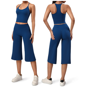 Conjunto de Yoga para Mujer, Top Halter Corto y Pantalones Culotte, Bra Deportivo Elástico y Compresivo, Ropa Deportiva Transpirable de Nailon/Spandex - Product Image 6