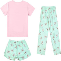 Ensemble pyjama 3 pièces unisexe pour enfants, imprimé, col rond, t-shirt rose, pantalon/culotte violet, coton respirant, élasthanne, antibactérien